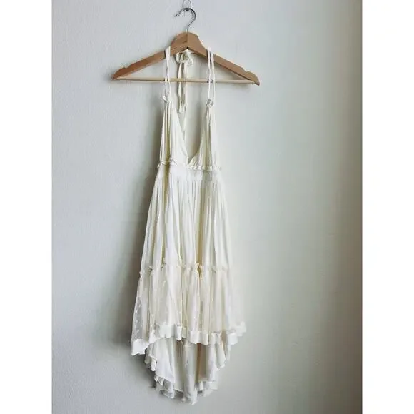 R. Vivimos Dress Womens Small Cream Flowy Boho Sheer Dot Hem - Picture 2 of 9